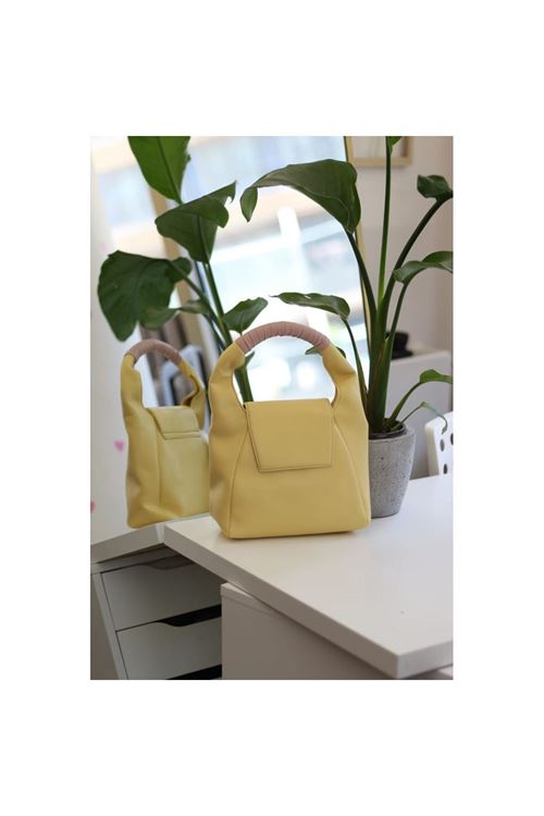 Kadın Sarı Pembe Saraçlı Askılı Omuz Çantası