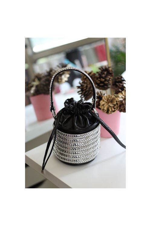 Kadın Siyah Özel Form Çapraz Taş İşleme Abiye Çanta