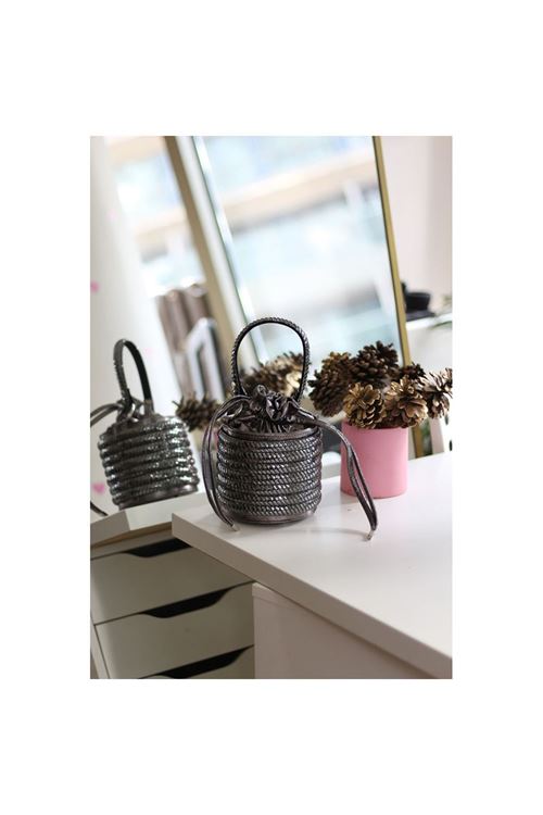 Kadın Platin Özel Form Çapraz Taş İşleme Abiye Çanta