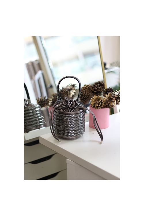 Kadın Platin Özel Form Çapraz Taş İşleme Abiye Çanta