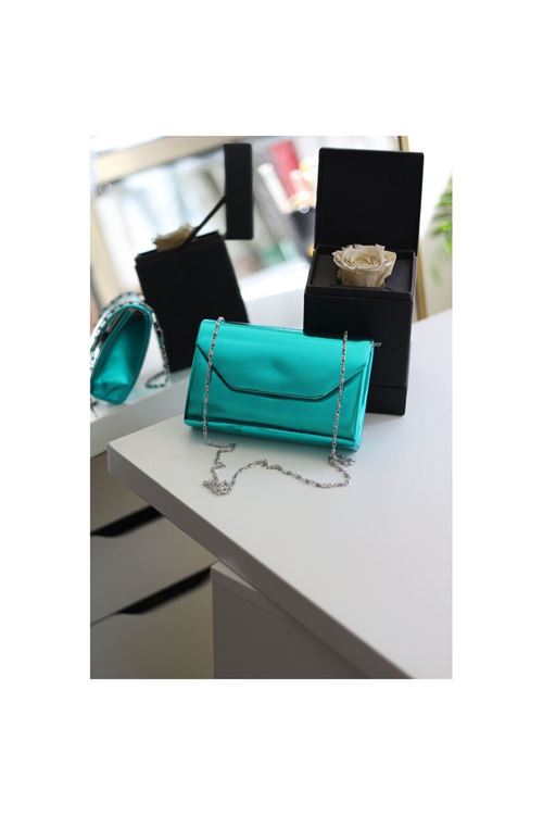 Kadın Turkuaz Parlak Mini Omuz Çantası