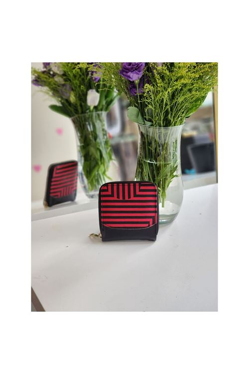 Kadın  Fuşya Çizgi Desenli Mini Cüzdan