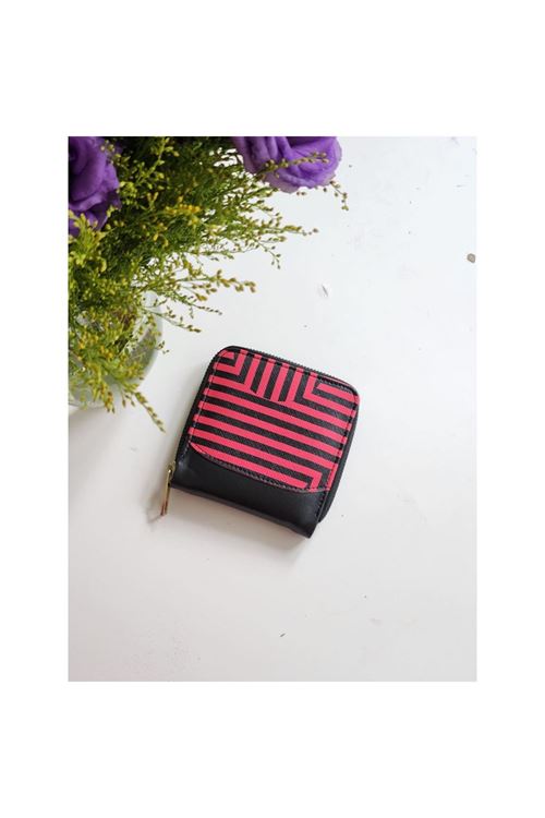 Kadın  Fuşya Çizgi Desenli Mini Cüzdan