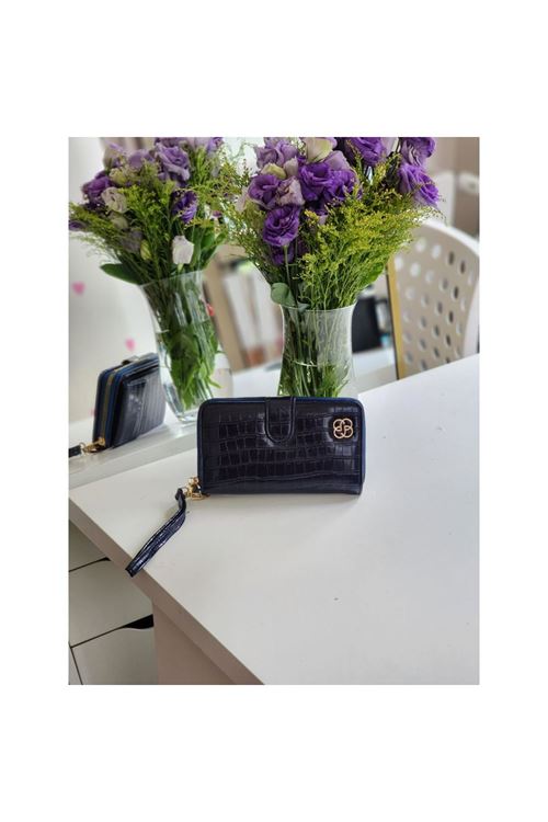 Kadın Lacivert Kroko Gold Aksesuarlı Bileklik Detaylı Cüzdan