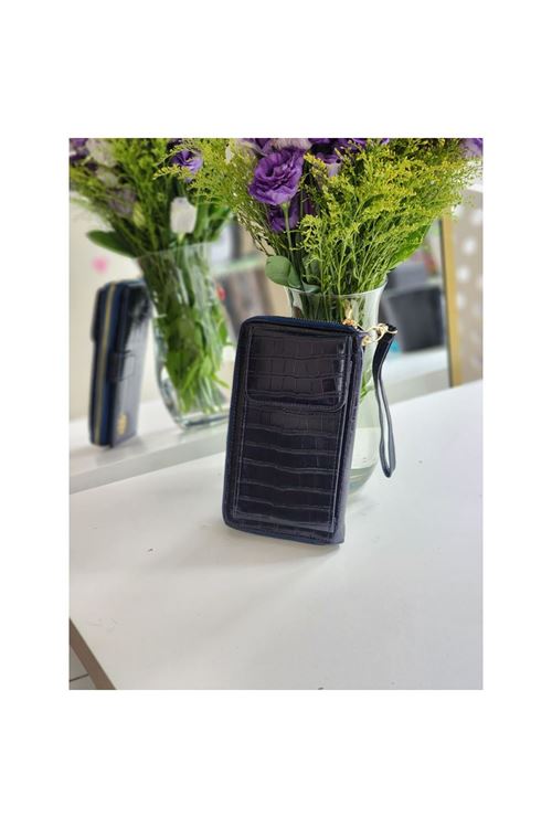 Kadın Lacivert Kroko Gold Aksesuarlı Bileklik Detaylı Cüzdan