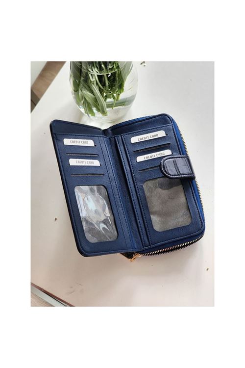 Kadın Lacivert Kroko Gold Aksesuarlı Bileklik Detaylı Cüzdan