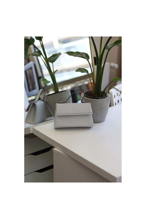 Kadın Gri Saten Tutma Taş Şerit Detaylı Abiye Omuz Çantası