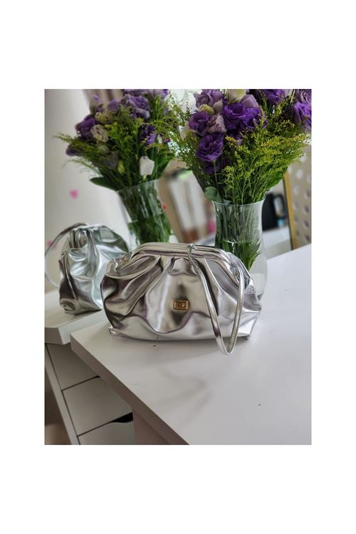 Kadın Silver Gold Aksesuarlı Bohça Form Omuz Çantası
