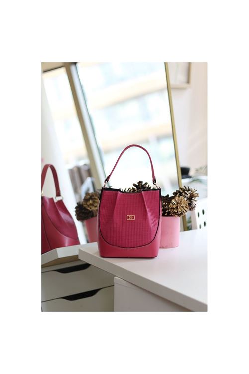 Kadın Fuşya Dokulu Büzgü Detay El &amp;amp; Omuz Çantası