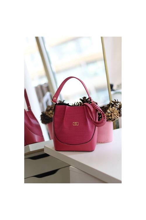 Kadın Fuşya Dokulu Büzgü Detay El &amp;amp; Omuz Çantası