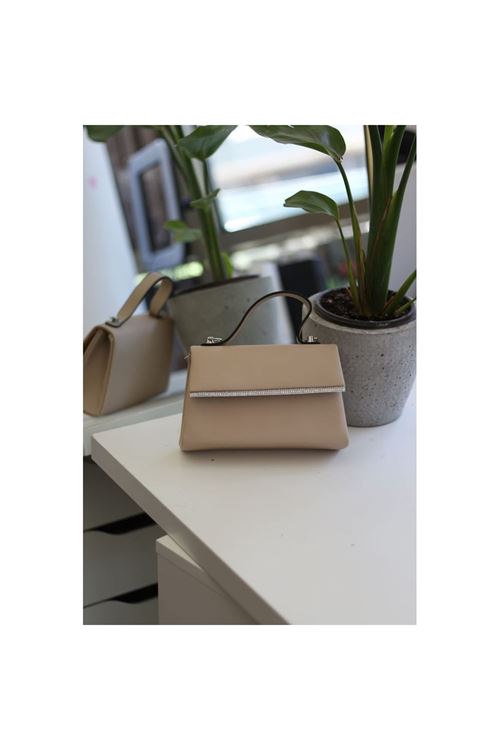 Kadın Nude Saten Tutma Taş Şerit Detaylı Abiye Omuz Çantası