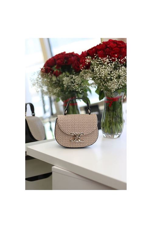 Kadın Siyah İşleme Desenli Gold Toka Detaylı Mini El &amp;amp; Omuz Çantası