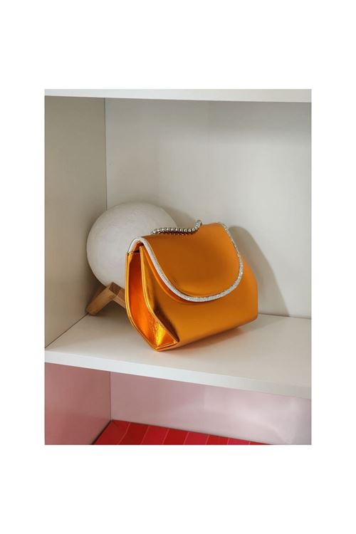 Kadın Turuncu Parlak Deri Taşlı Omuz Çantası