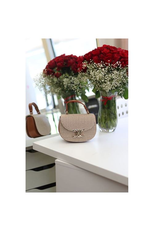 Kadın Taba İşleme Desenli Gold Toka Detaylı Mini El &amp;amp; Omuz Çantası