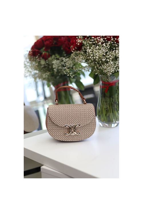 Kadın Taba İşleme Desenli Gold Toka Detaylı Mini El &amp;amp; Omuz Çantası