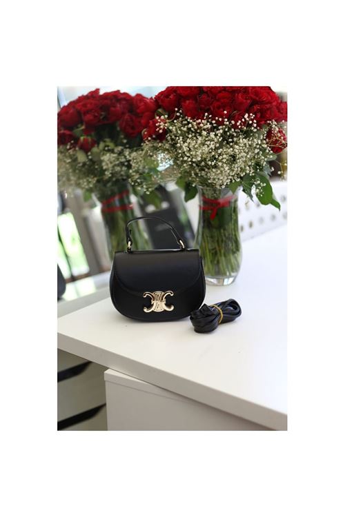 Kadın Siyah Kanca Gold Toka Detaylı Mini El &amp;amp; Omuz Çantası