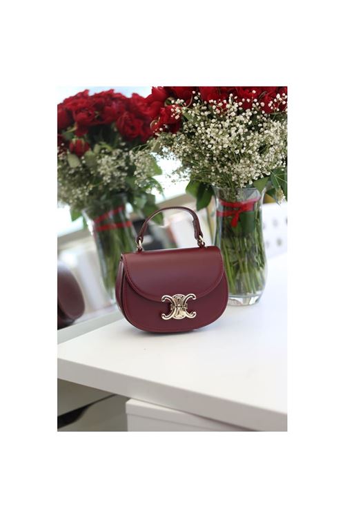 Kadın Bordo Kanca Gold Toka Detaylı Mini El &amp;amp; Omuz Çantası