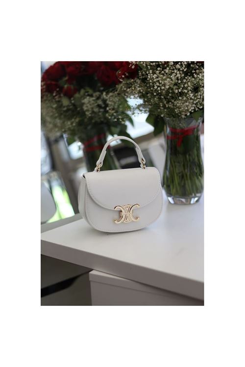 Kadın Beyaz Kanca Gold Toka Detaylı Mini El &amp;amp; Omuz Çantası