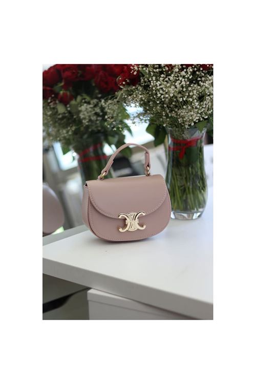 Kadın Pudra Kanca Gold Toka Detaylı Mini El &amp;amp; Omuz Çantası