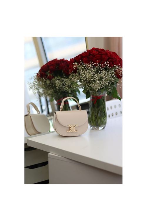 Kadın Krem Kanca Gold Toka Detaylı Mini El &amp;amp; Omuz Çantası