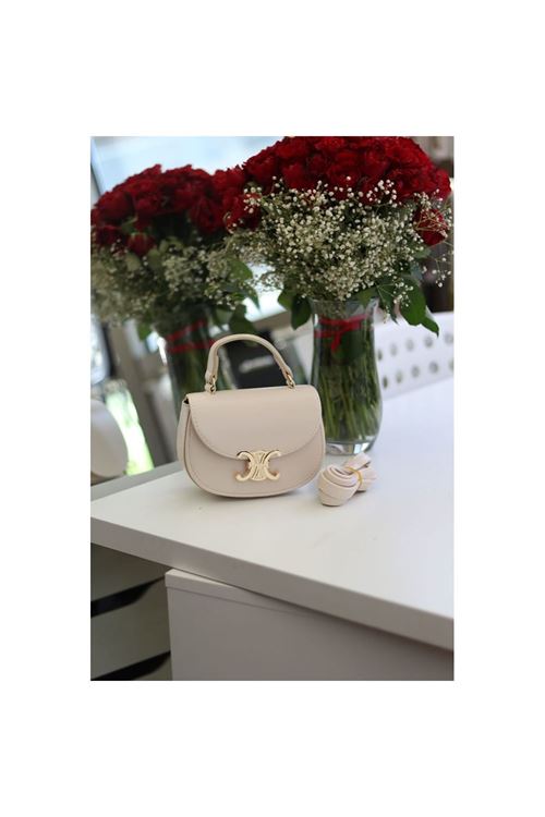 Kadın Krem Kanca Gold Toka Detaylı Mini El &amp;amp; Omuz Çantası