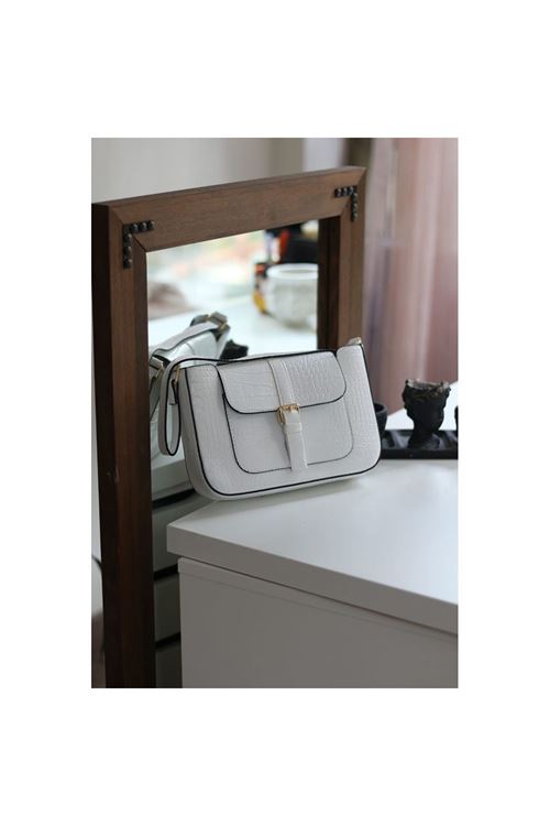 Kadın Beyaz Kroko Desenli Baget Omuz Çantası