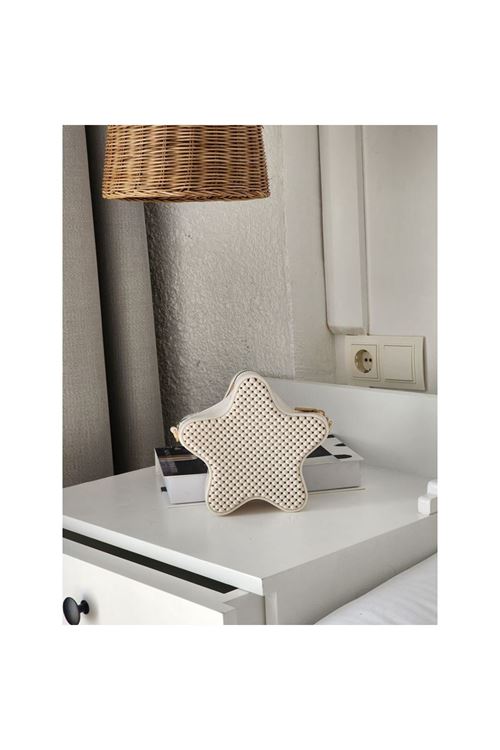 Kadın Krem Silikon Yıldız Formlu Zincir Detaylı Çapraz Çanta