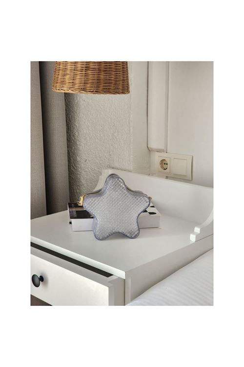 Kadın Şeffaf Gümüş Silikon Yıldız Formlu Zincir Detaylı Çapraz Çanta