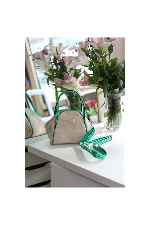Kadın Yeşil Hasır Görünümlü Çift Saplı Askılı Omuz Çantası