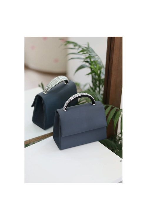 Kadın Lacivert Taş Tutma Detaylı Abiye Omuz Çantası