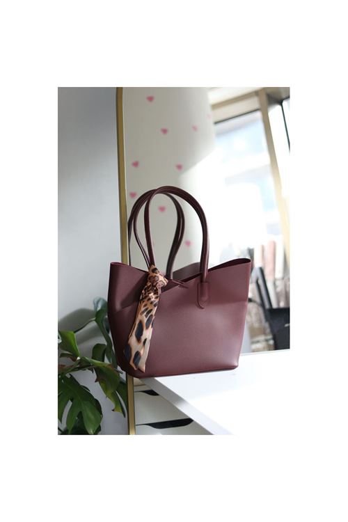 Bordo Leopar Fular Detaylı Büyük Boy Omuz Çantası