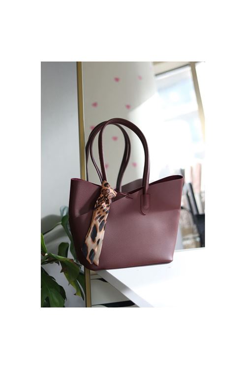 Bordo Leopar Fular Detaylı Büyük Boy Omuz Çantası