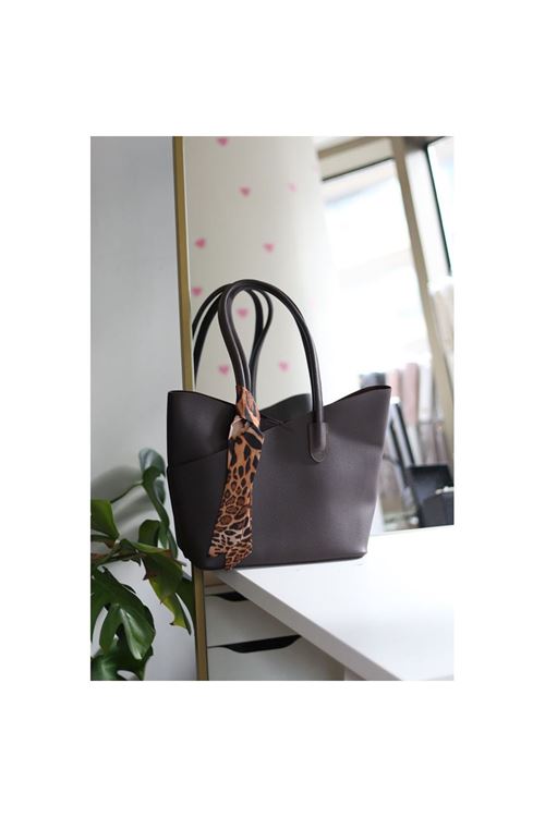 Acı Kahve Leopar Fular Detaylı Büyük Boy Omuz Çantası