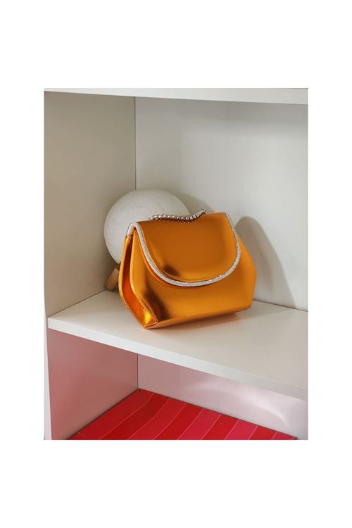 Kadın Turuncu Parlak Deri Taşlı Omuz Çantası