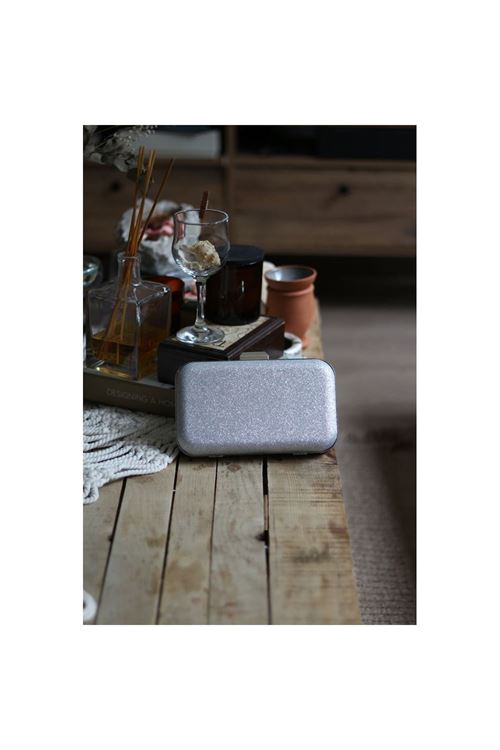 Kadın Silver Sim Doku Klips Detaylı Abiye El Omuz Çantası