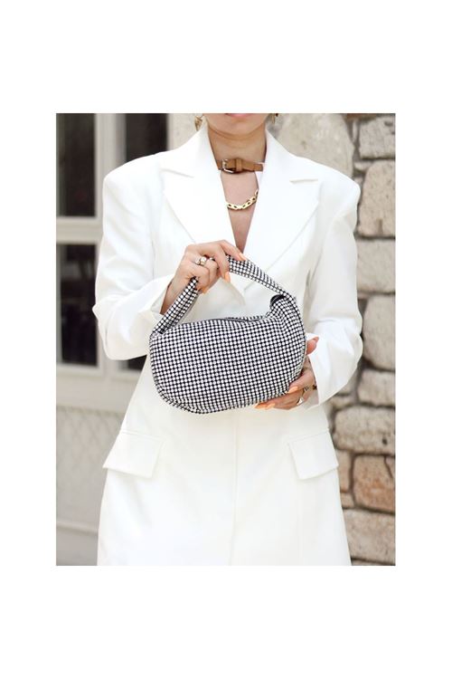 Kadın Silver Kristal Taş İşleme Zincir Detaylı Abiye Omuz Çantası