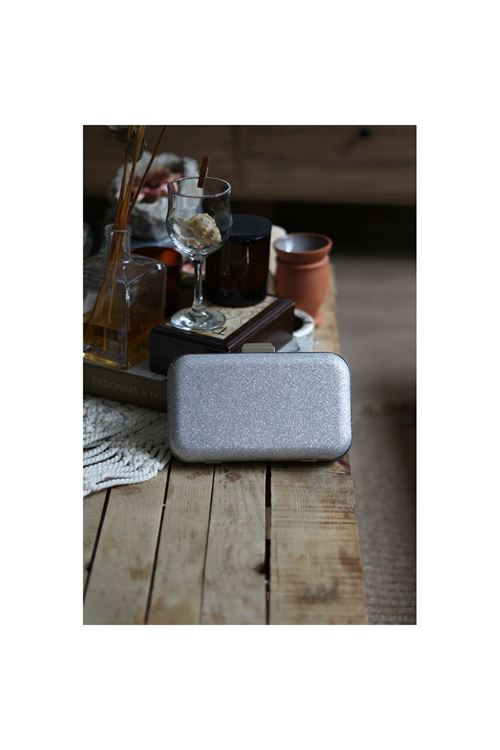 Kadın Silver Sim Doku Klips Detaylı Abiye El Omuz Çantası