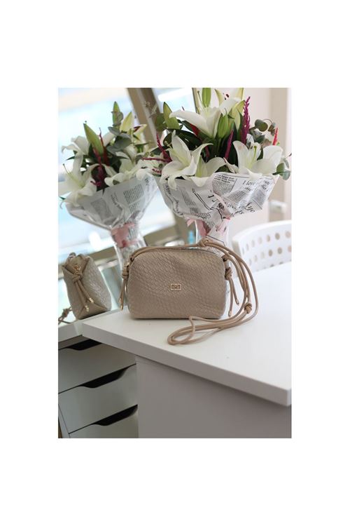 Kadın Vizon Baklava Desenli İnce Düğüm Askılı Omuz Çantası