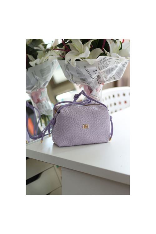 Kadın Lila Baklava Desenli İnce Düğüm Askılı Omuz Çantası