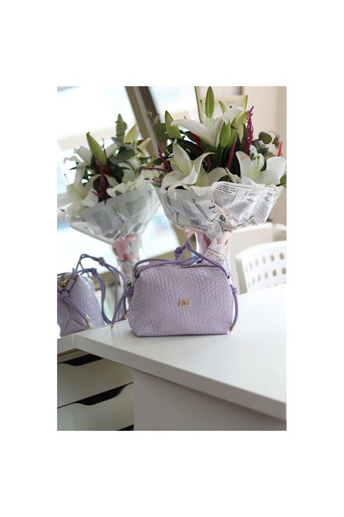 Kadın Lila Baklava Desenli İnce Düğüm Askılı Omuz Çantası