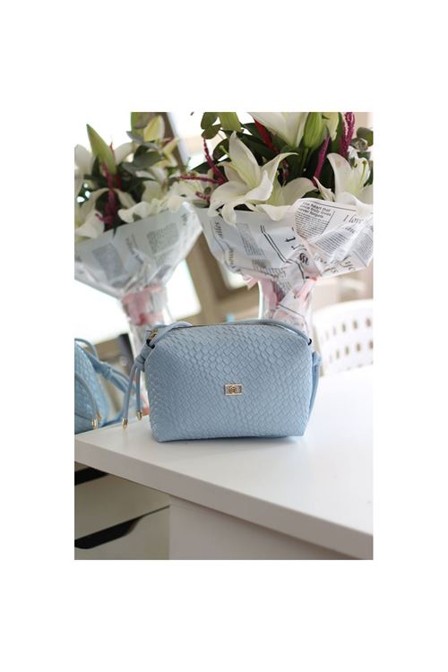 Kadın Bebe Mavi Baklava Desenli İnce Düğüm Askılı Omuz Çantası