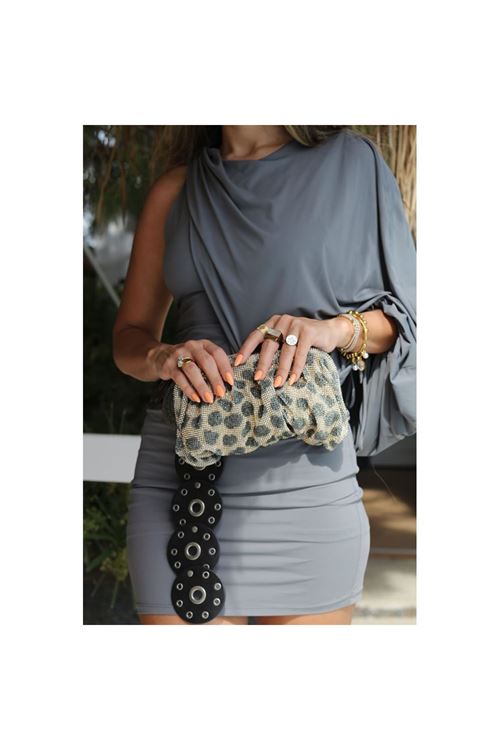 Kadın Leopar Kristal Taş Özel Burslu Abiye Çanta