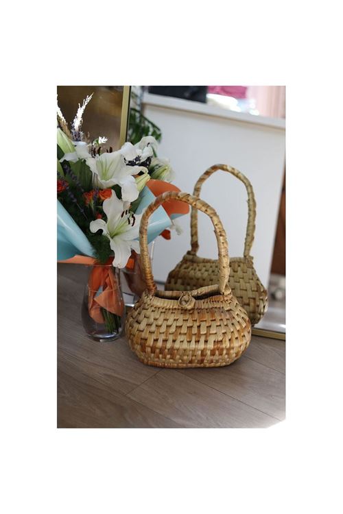 Kadın Sepet Görünümlü Hasır Dekoratif Çanta
