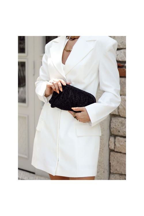 Kadın Siyah Kristal Taş Özel Burslu Abiye Çanta