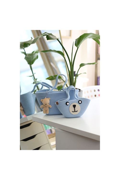 Bebe Mavi Örme Aksesuar Detaylı 2'li Anne Kız El Çantası