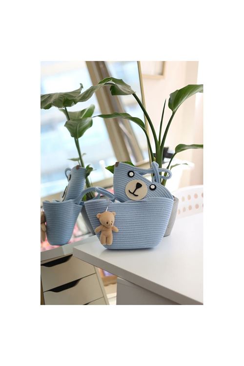 Bebe Mavi Örme Aksesuar Detaylı 2'li Anne Kız El Çantası