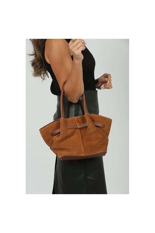 Kadın Camel Süet Gold Toka Detaylı Büyük Boy Omuz Çantası