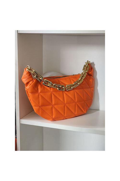 Kadın Turuncu Baklava Desenli Zincirli El Çantası