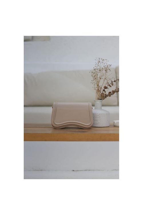 Kadın Vizon Dalga Desen Kapaklı Kumaş Askılı Omuz Çantası