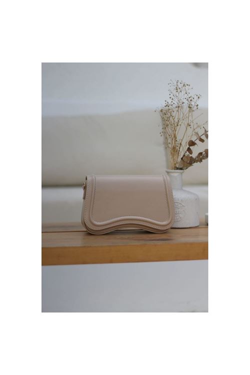 Kadın Vizon Dalga Desen Kapaklı Kumaş Askılı Omuz Çantası